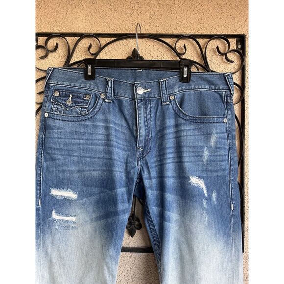 True Religion Straight Flap Cut Off Shorts - Size 38 - Ombre Blue - Picture 3 of 11